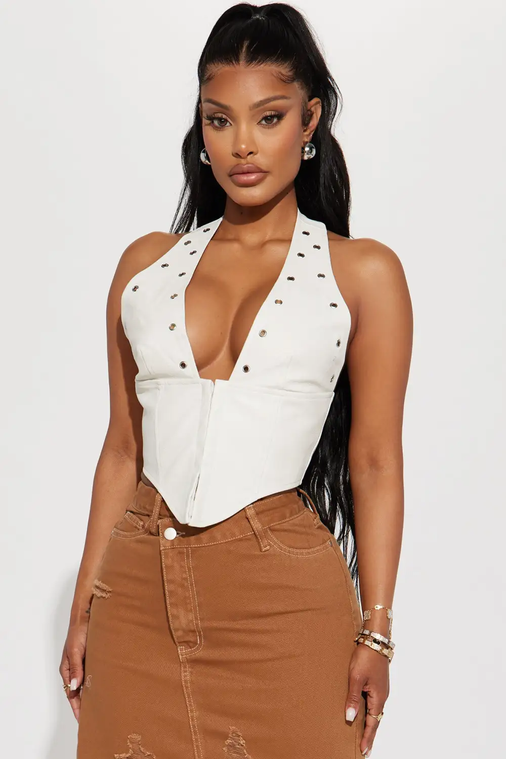 Kairo Faux Leather Corset Top - Cream