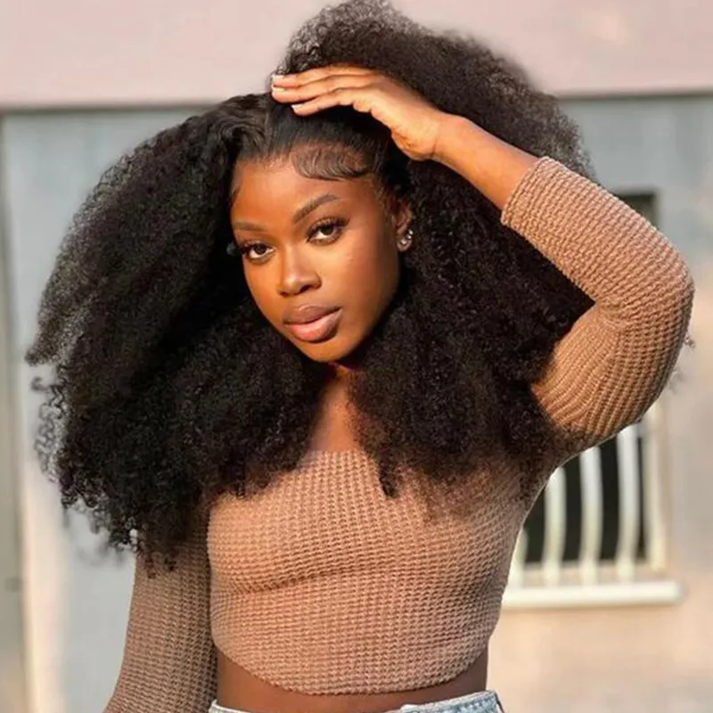 Afro Kinky Curly HD Lace Full Frontal Wig Undetactable HD Lace Human Hair Wig