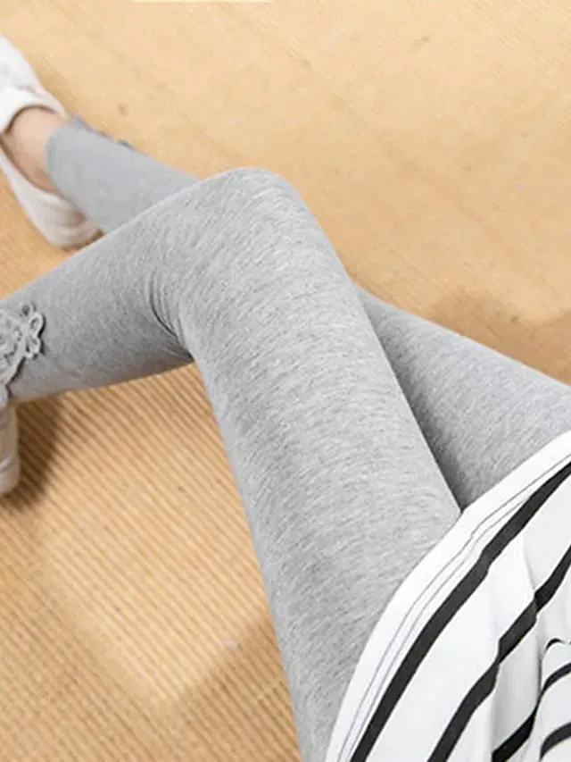 Women's Leggings Black White Grey Fashion Casual Daily Lace Ankle-Length Tummy Control Solid Colored L XL 2XL 3XL 4XL