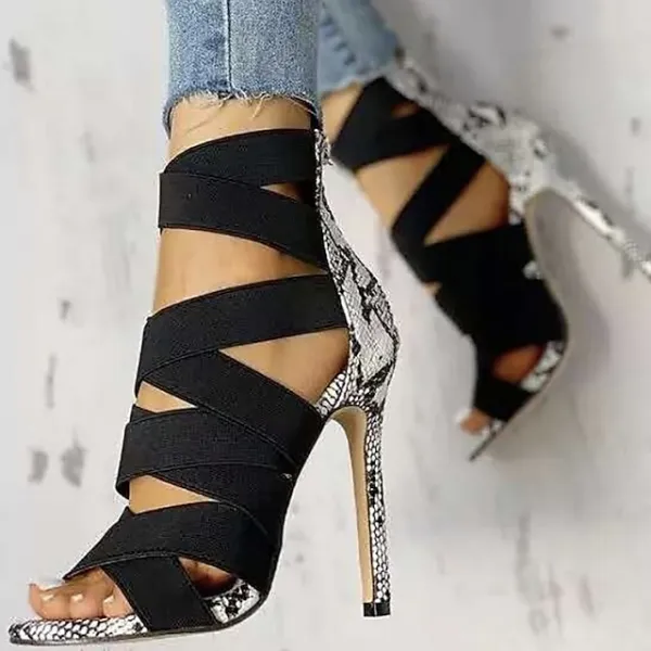 Women's Heels Sandals Stilettos Animal Print Party Daily Club Summer High Heel Stiletto Heel Open Toe Elegant Casual Sexy Microfiber Zipper Animal Patterned Snakeskin Snake Black Beige