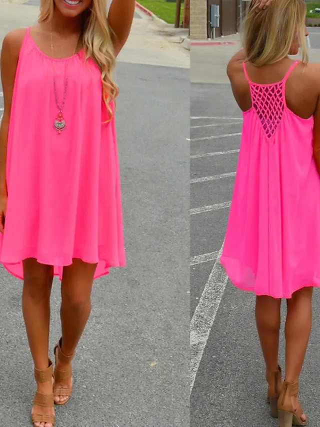 Women's Strap Dress Mini Dress fluorescent green Black White Sleeveless Pure Color Summer Spring Casual 2023 S M L XL XXL XXXL