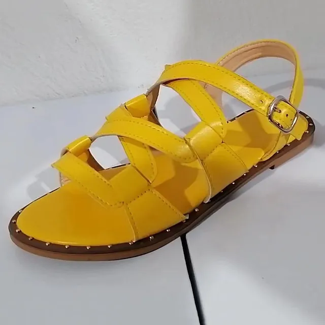 Women's Sandals Boho Bohemia Beach Gladiator Sandals Roman Sandals Plus Size Daily Beach Summer Flat Heel Open Toe Casual Minimalism Walking Shoes Faux Leather Loafer Elastic Band Solid Color Solid