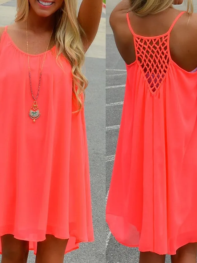 Women's Strap Dress Mini Dress fluorescent green Black White Sleeveless Pure Color Summer Spring Casual 2023 S M L XL XXL XXXL