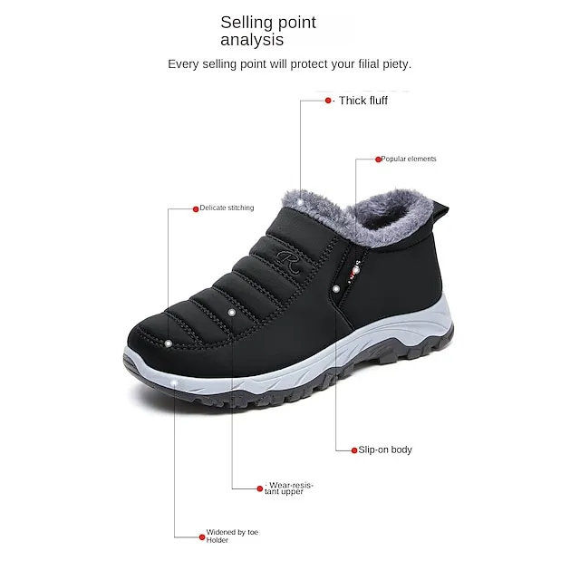 Women's Sneakers Boots Snow Boots Plus Size Hiking Boots Daily Fleece Lined Booties Ankle Boots Winter Wedge Heel Round Toe Fashion Cute Plush Hiking Satin Loafer Solid Color Wine Black