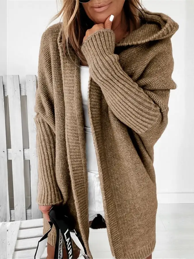 Solid Color Stitching Mid-Length Hooded Coat