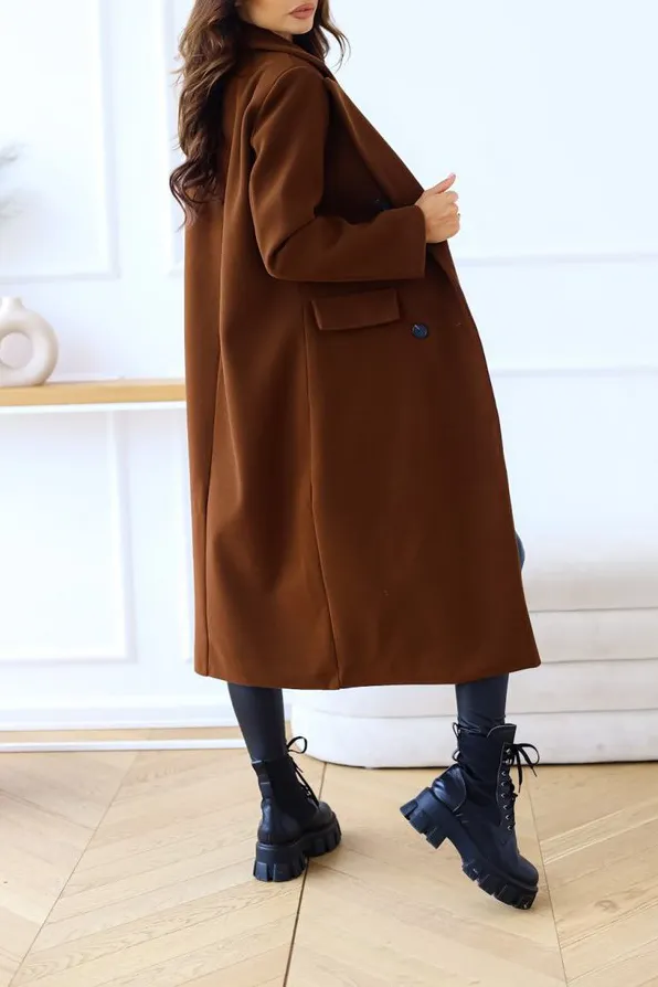 Solid Double Breasted Lapel Coat