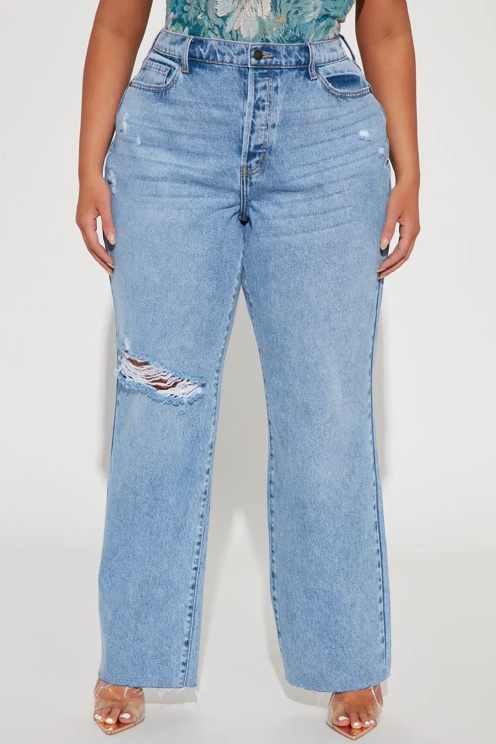 Topanga 90's Ripped Straight Leg Jeans - Medium Wash
