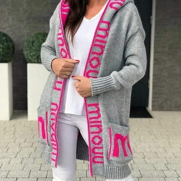 Letter Hooded Casual Cardigan Sweater