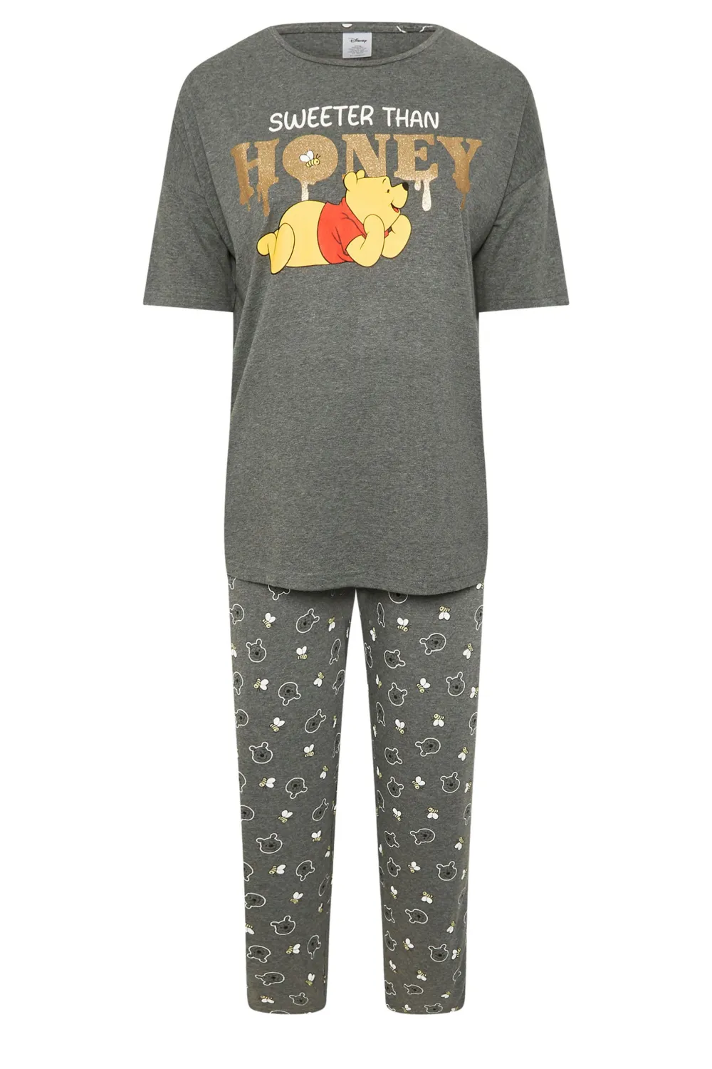 DISNEY Curve Grey Winnie The Pooh Wide Leg Pyjama Set