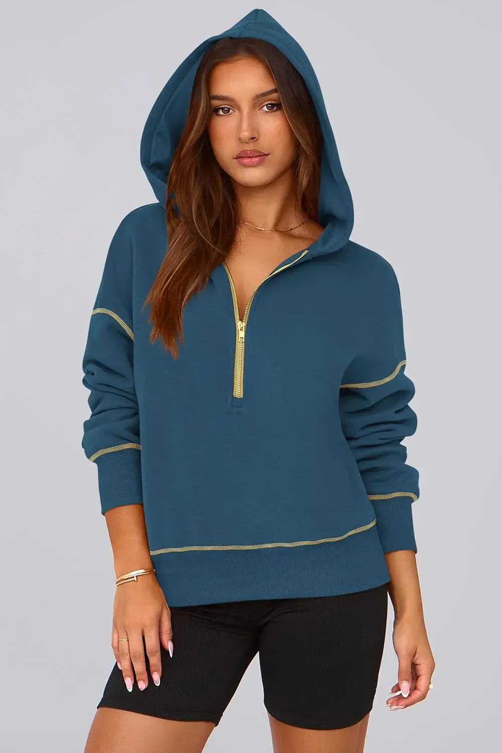 Women's Hooded Sweatshirts Long Sleeve Half Zip Cropped Hoodie Pullover Winter Fashion Clothes