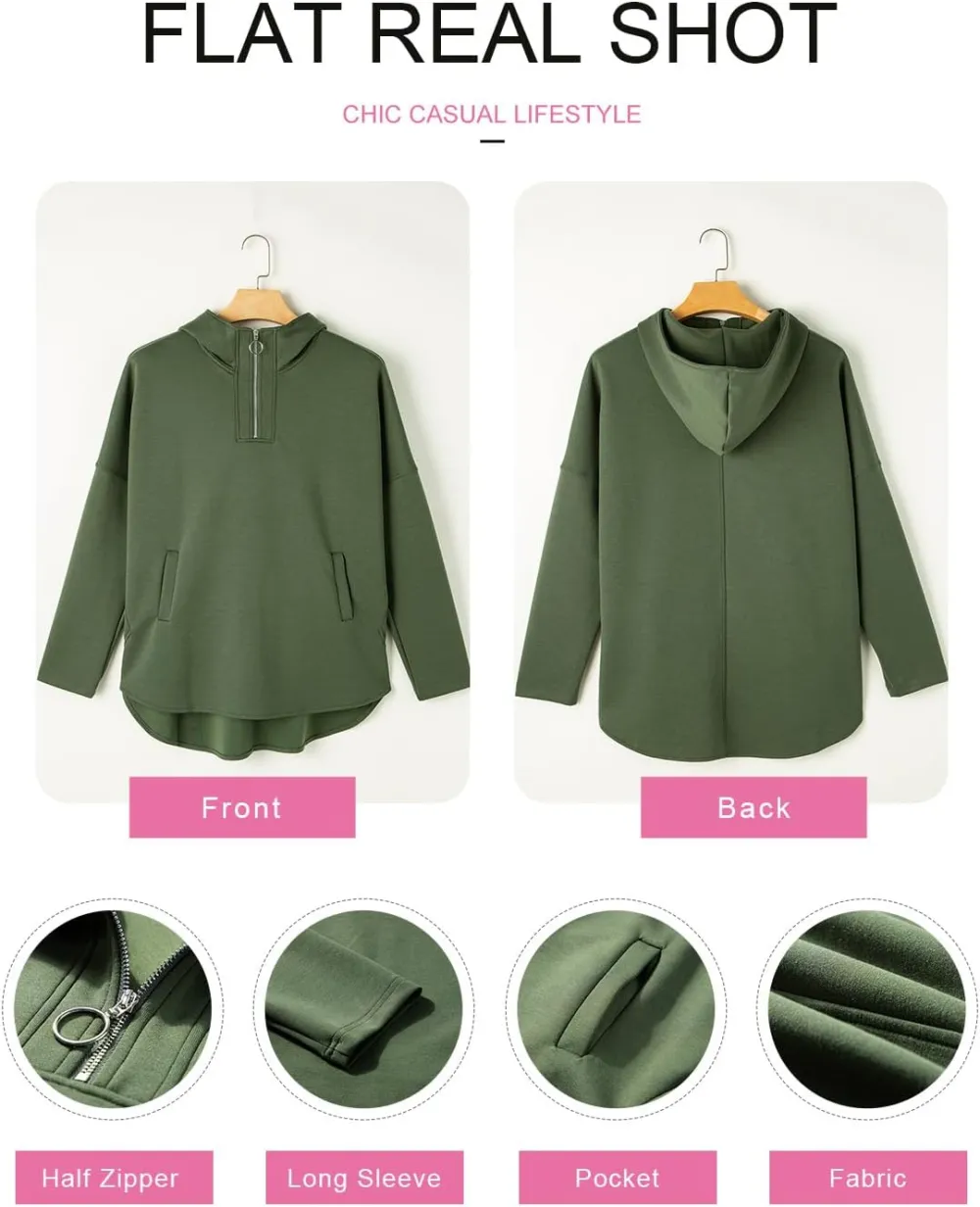 Women's Oversized Hoodies Casual Long Sleeve Half Zipper Pocket Sweatshirt Pullover Tops