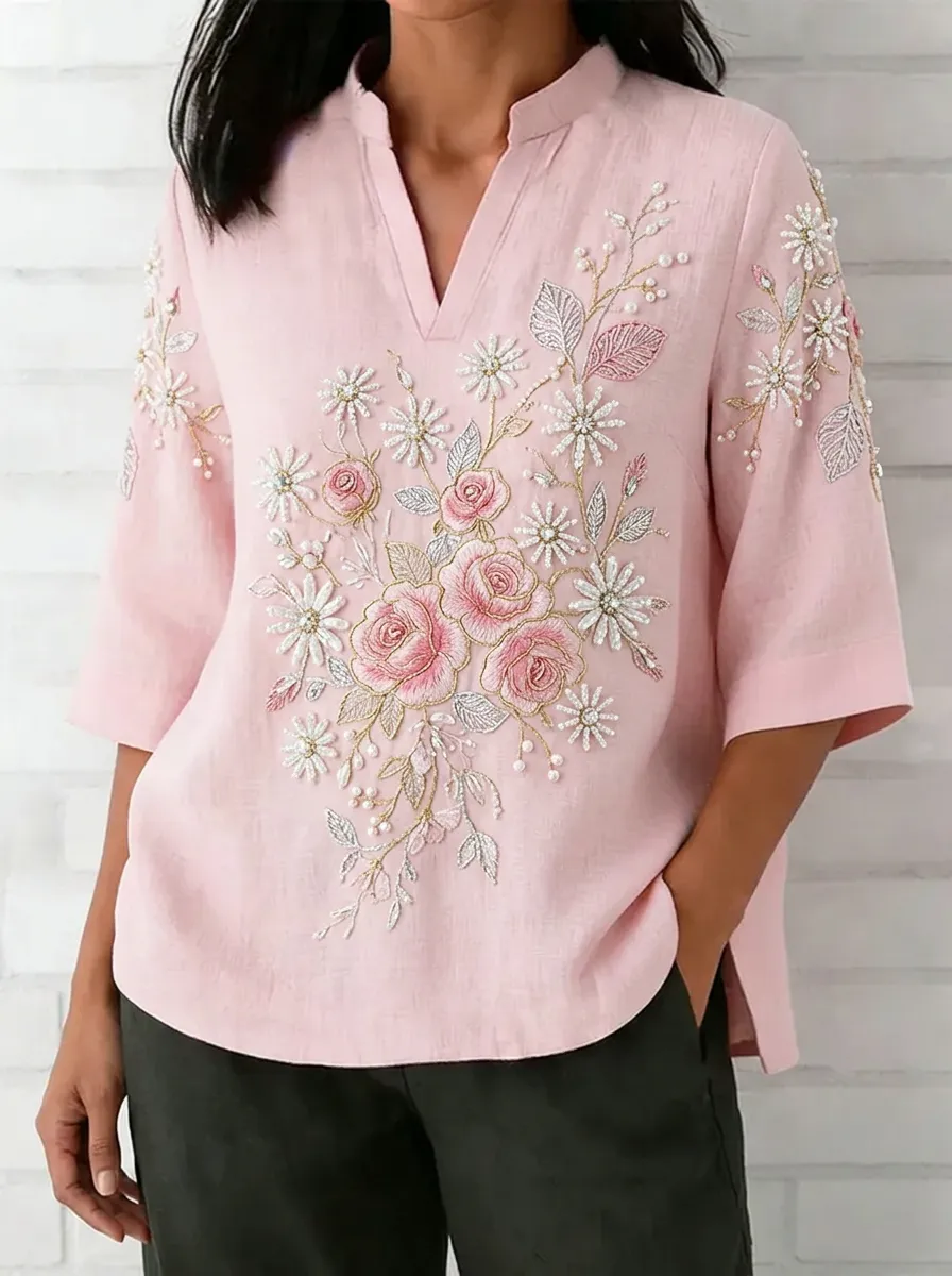 Women's Nashville Floral Rose Embroidered Printed Top
