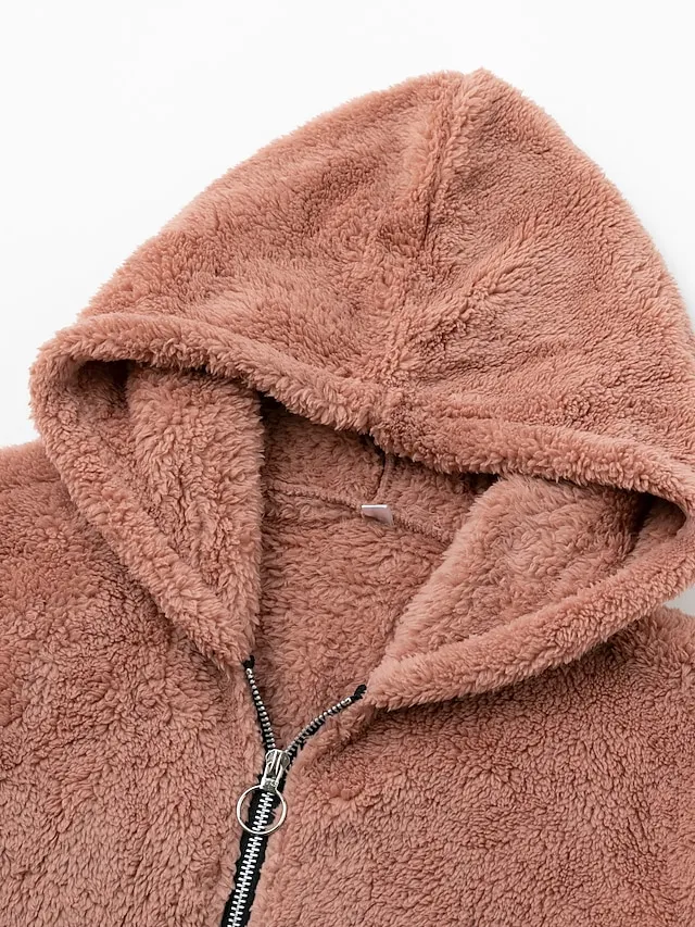 Women's Plus Size Teddy Coat Animal Cat Causal House Long Sleeve V Wire Regular Fall Winter Green Pink Dark Gray L XL XXL 3XL 4XL / Loose Fit