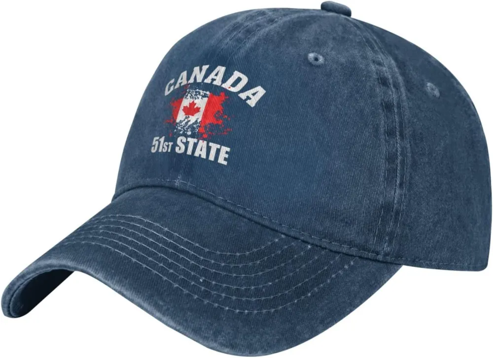 Make Canada 51st State Hat Washed Denim Unisex Fashion Trucker Baseball Cap