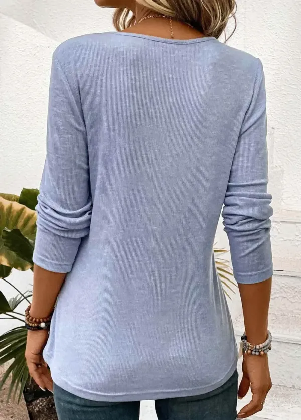 Light Purple Lace Long Sleeve Round Neck Blouse