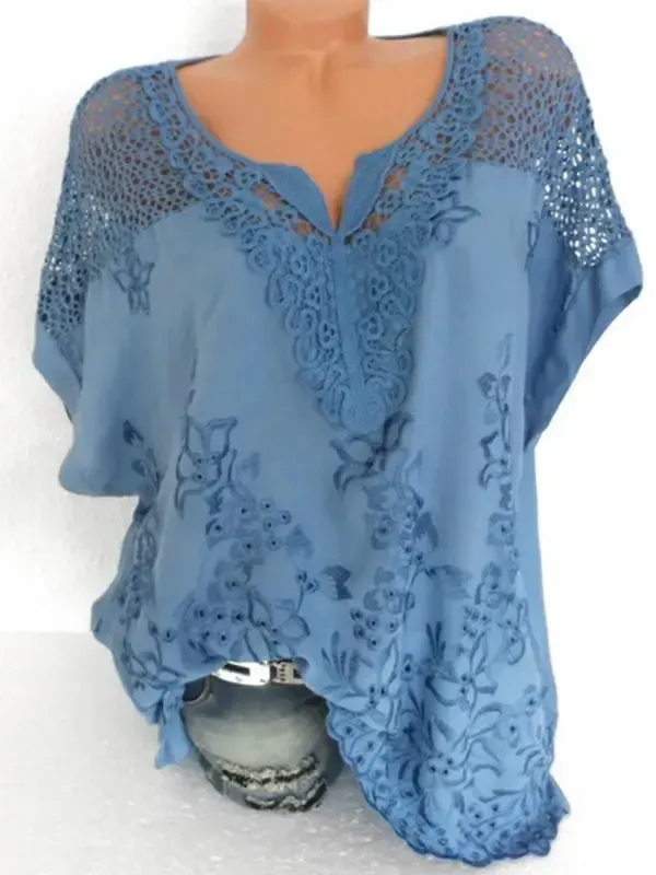 Woman Fashion Openwork Lace Shirt Tops Blouse