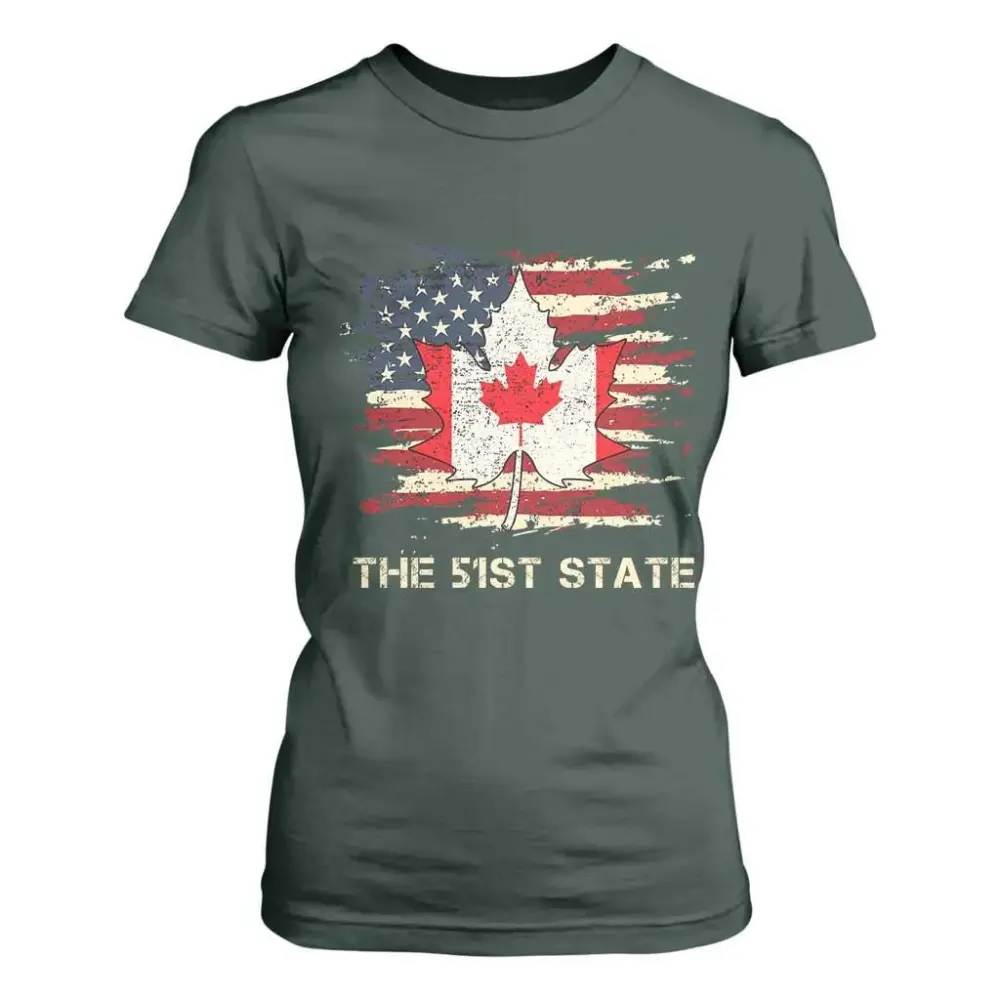 Canada The 51st State T Shirt For Women Canadian Maple American Flag TS09