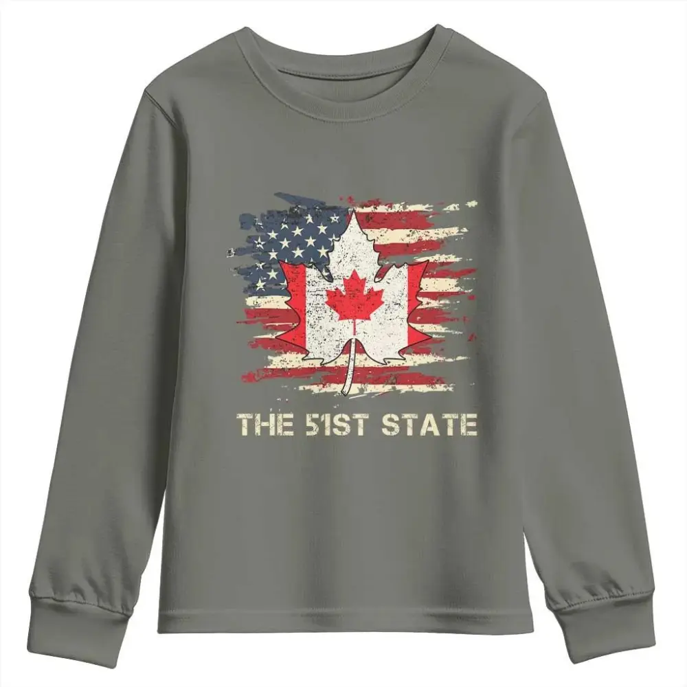 Canada The 51st State Youth Sweatshirt Canadian Maple American Flag TS09