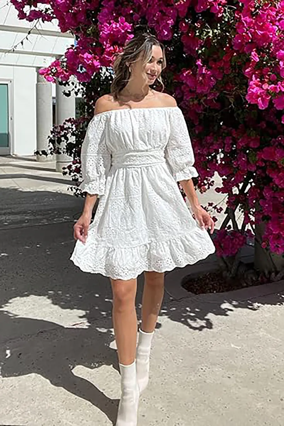 Summer Mini Floral Babydoll Dress-White