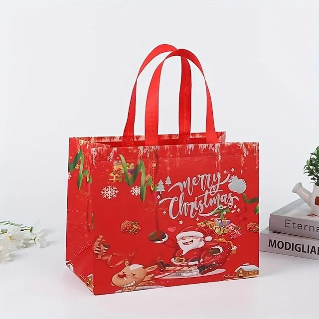 6pcs Gilding Christmas Gift Bags Christmas Tote Bags With Handles Reusable Reinforced Handle Grocery Bags Christmas Treat Bags Multifunctional Non-Woven Christmas Bags For Gifts Wrapping Shopping
