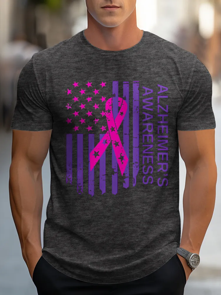 Men'S Round-Neck Short-Sleeved T-Shirt Alzheimer'S Awareness Prints