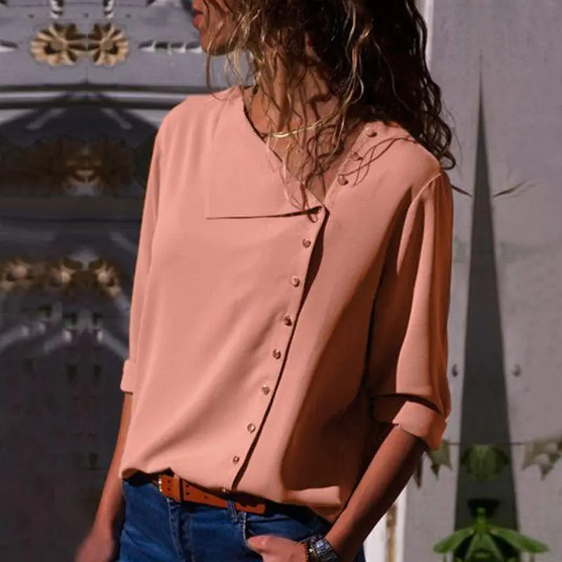 Oblique Collar  Long-sleeved Shirts