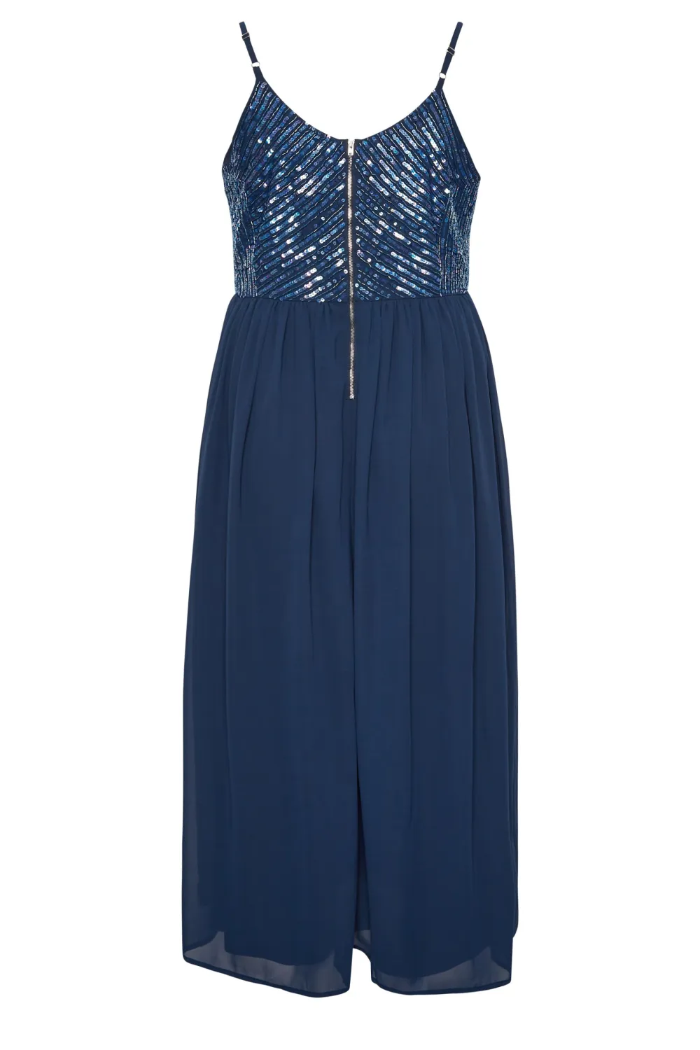 LUXE Curve Navy Blue Sequin Embellished Sleeveless Maxi Dress
