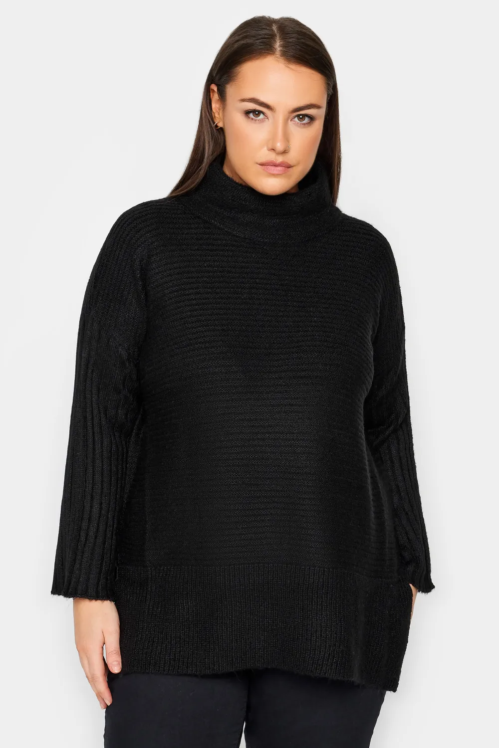 Evans Black Roll Neck Ribbed Knit Jumper