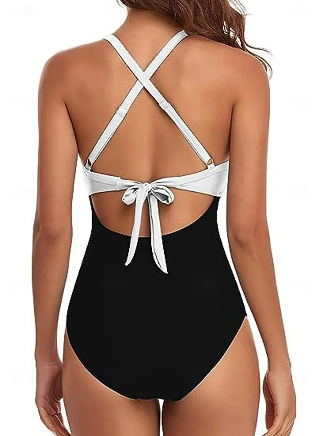 Women's Swimwear One Piece Normal Swimsuit Cut Out Color Block Beach Wear Holiday Bathing Suits