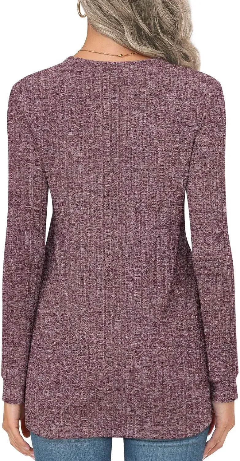 HOTGIFT Womens 2024 Fall Winter Tunic Tops Long Sleeve Casual T-Shirts Soft Comfy Stripe Blouse Lightweight