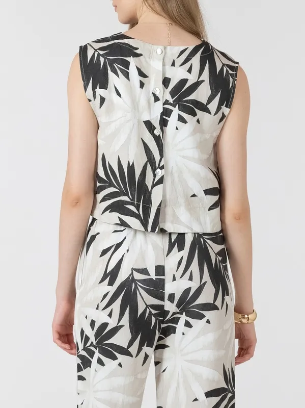 Button Back Printed Sleeveless Top