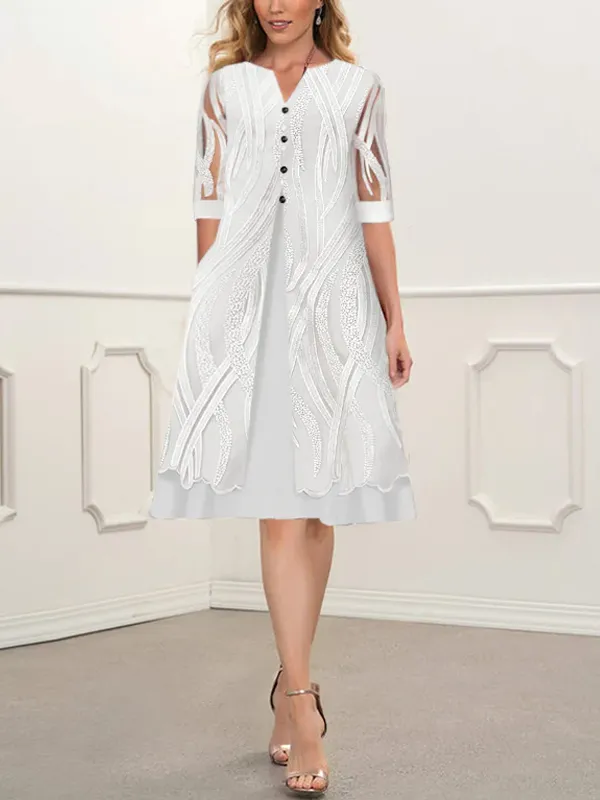 Printed V-Neck Pocket Short Sleeve Dress