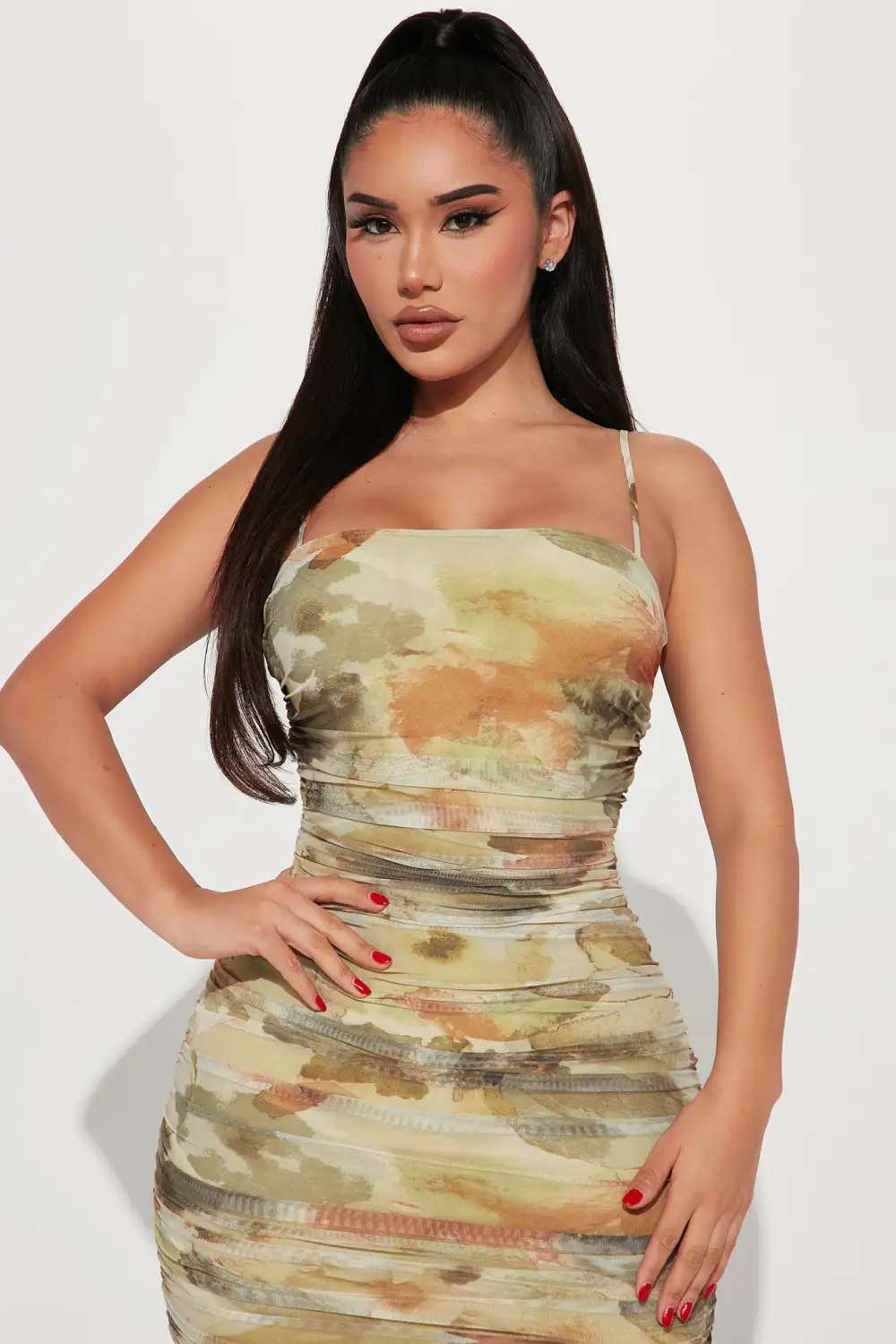 Julietta Mesh Midi Dress - Green/combo