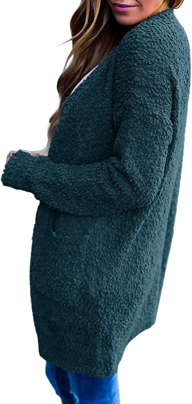 Women's Long Sleeve Soft Chunky Knit Sweater Open Front Cardigans Outwear Coat