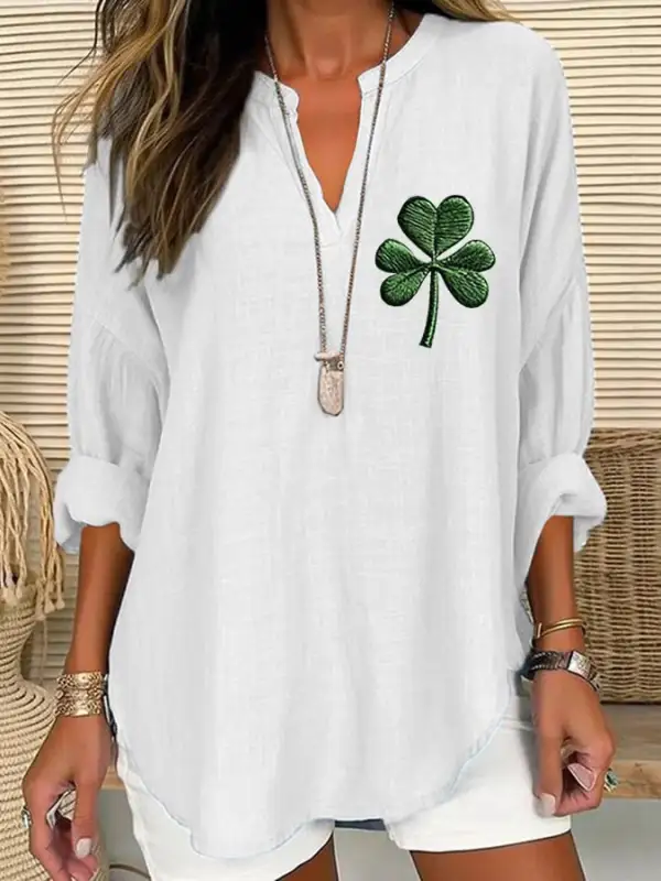 Women's St. Patrick's Day Printed Casual Long Sleeve V-Neck Shirt