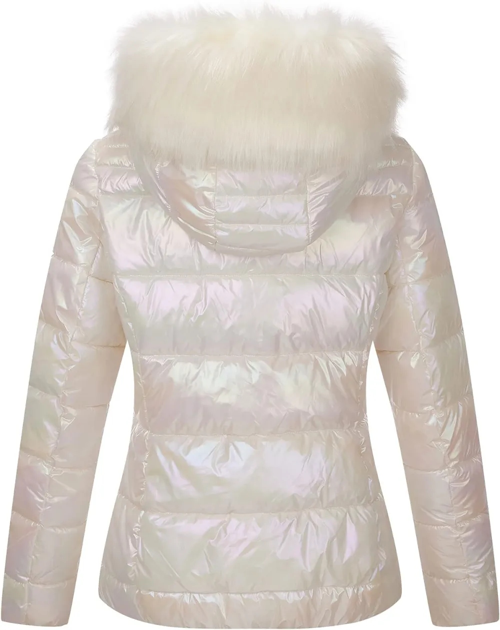 Womens Lightweight Puffer Jacket, Winter Coats for Women Warm Quilted Bubble Padded Hood Coat with Faux Fur Collar