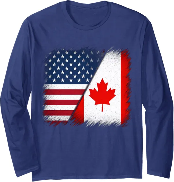 Canada 51st State American Half American USA Flag Canadian Long Sleeve T-Shirt