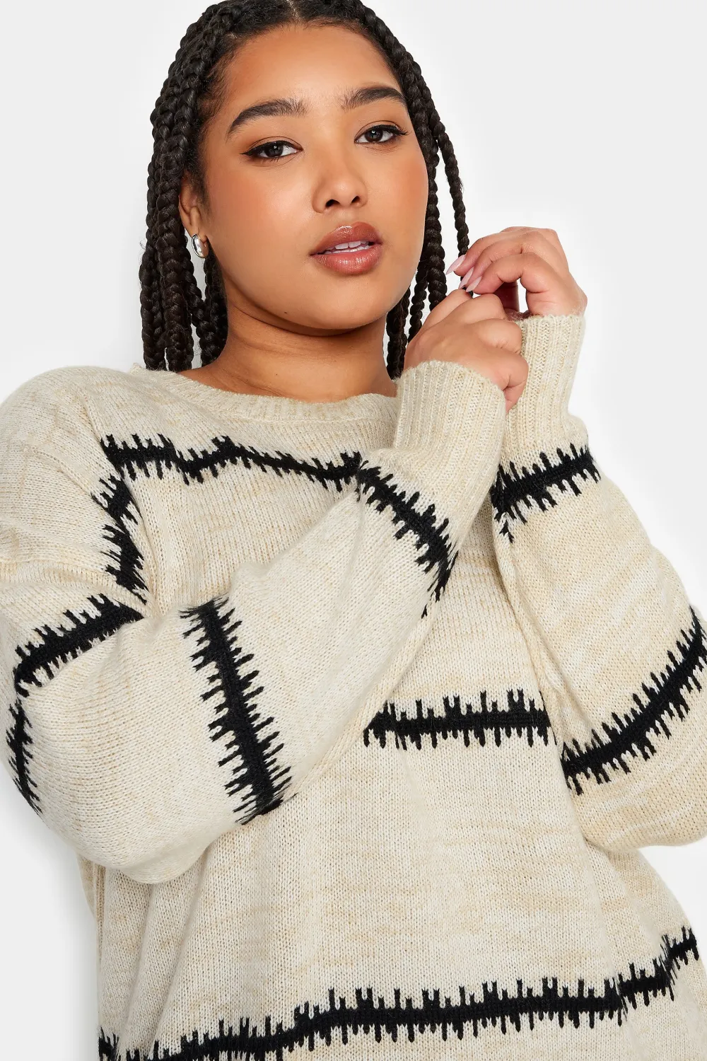 YOURS Curve Ivory White Feathered Design Jumper