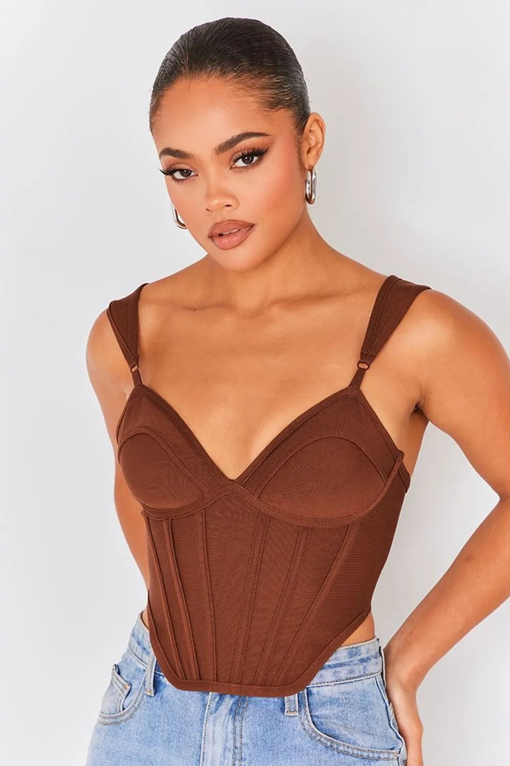 CHOCOLATE BANDAGE DIP HEM BUST CUP CORSET