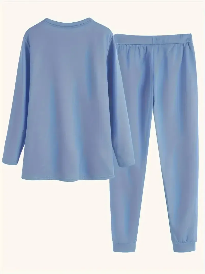 Luxurious Black & White Fleece-Lined Clothing Set for Women - Cozy Long Sleeve Crew Neck Top & Drawstring Joggers, Soft Polyester, Machine Washable - Perfect for Autumn/Winter Comfort, Relaxed Clothing Set|Middle Eastern Style|Polyester Knit Fabric, Ladie