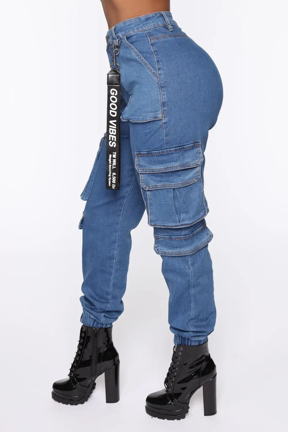 Good Vibes Always Denim Joggers - Blue
