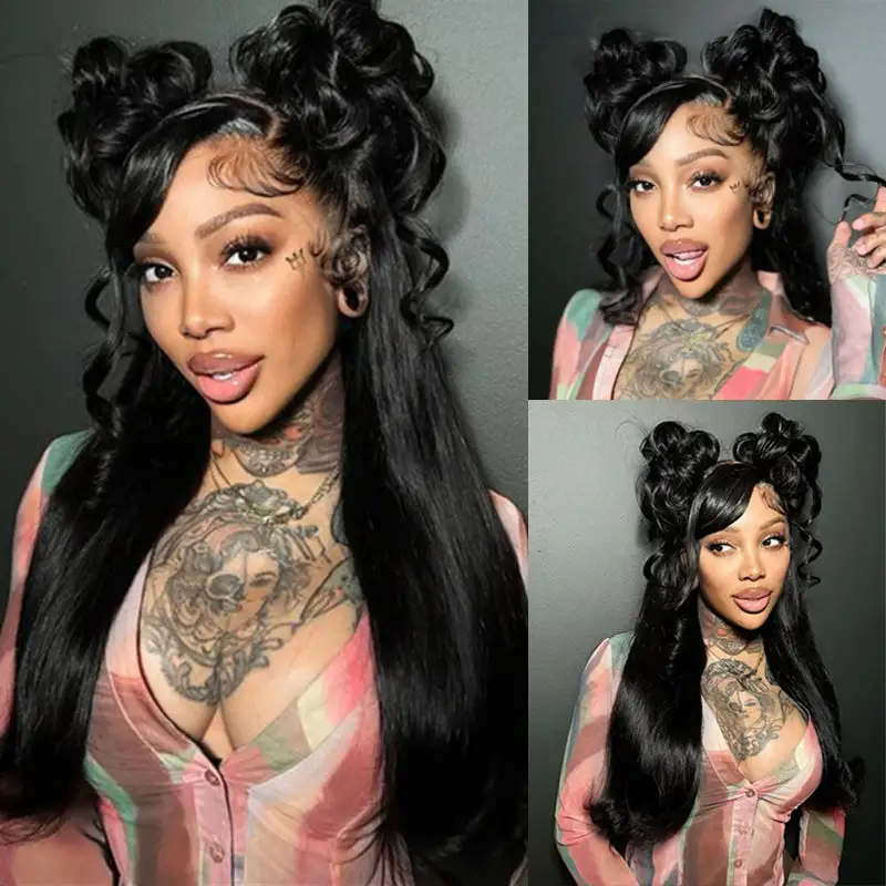 #1 Jet Black Full Lace Wig 180% Density Transparent Lace 100% Virgin Human Hair Wig