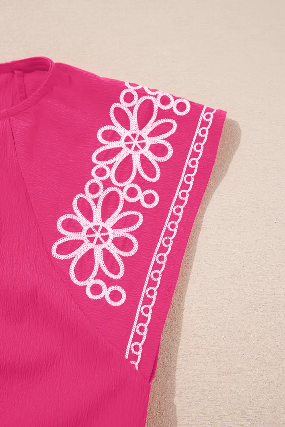 Floral Embroidered Pleated Blouse