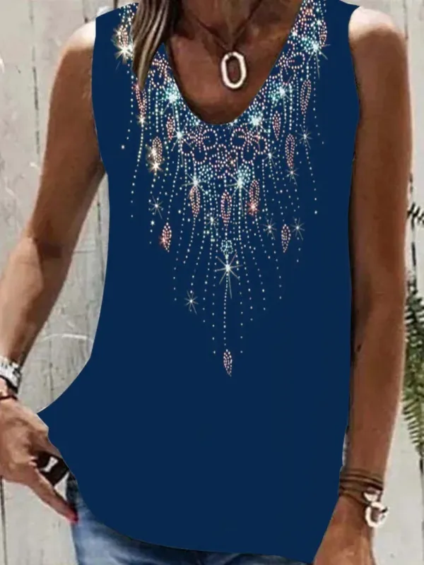 Women Sleeveless V-neck Graphic Printed Top