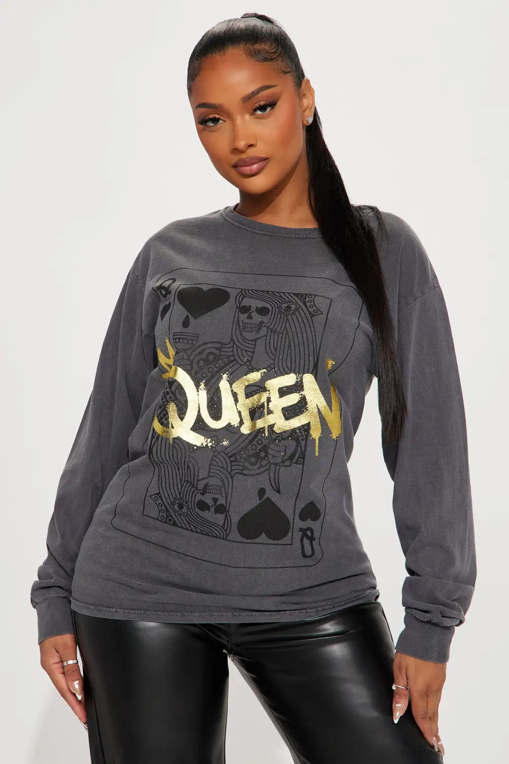 Queen Of Hearts Long Sleeve Tee - Grey/combo