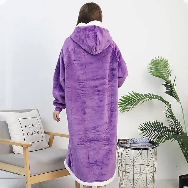 Oversized Wearable Blanket Christmas Flannel Thick Soft Warm Long Hoodie Blanket Big Hooded Sweatshirt Hoodie Blanket for Adults Women Girls Teenagers Teens Men Black