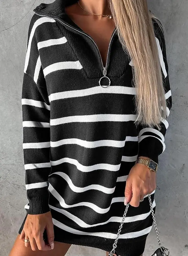 Basic Striped Mini Sweater Dress