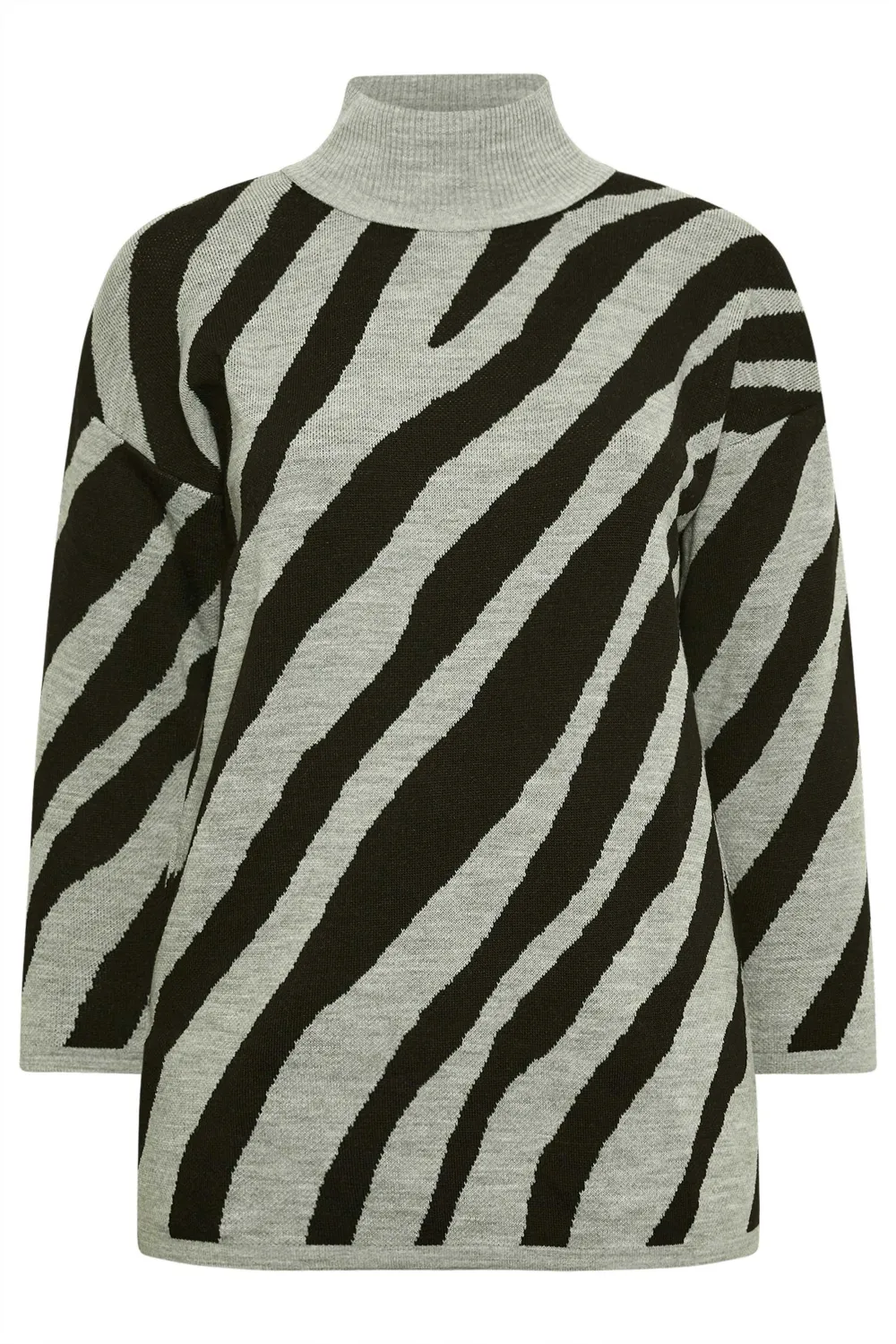 YOURS Curve Beige Brown Zebra Print Turtle Neck Jumper