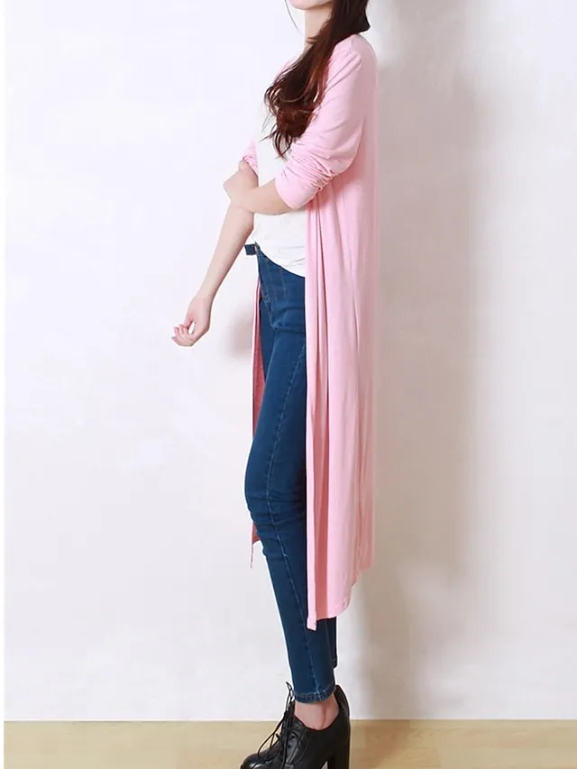 Women's Cardigan Sweater Open Front Ribbed Knit Modal Oversized Summer Fall Long Daily Going out Weekend Stylish Casual Soft Long Sleeve Solid Color Black White Yellow One-Size