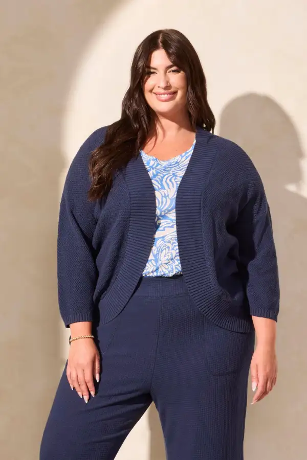 Cotton Curved-Hem Cocoon Cardigan-Jet Blue